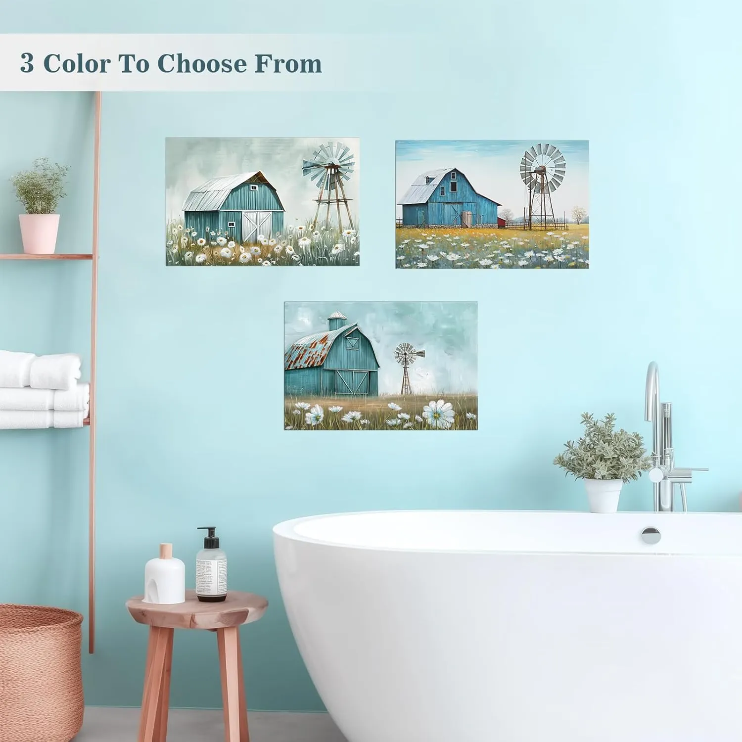 PLIDAAYO Old Barn Wall Art Bule Farmhouse Windmill Canvas Print Wildflower Picture Rustic Farmhouse Poster Country Nature Landscape Painting for Living Room Bedroom Spring Decor(Far-03,12"x18")