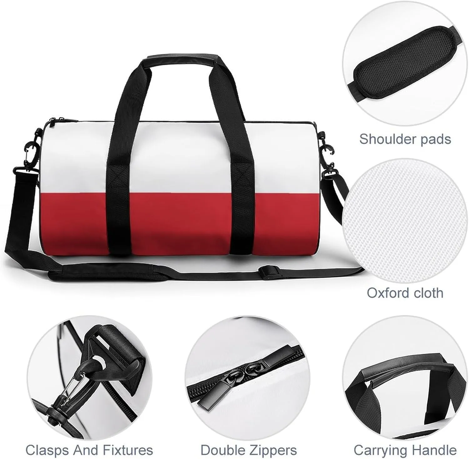 Poland Flag Sports Duffel Bag for Men Women with Shoe Compartment Gym Weekender Tote