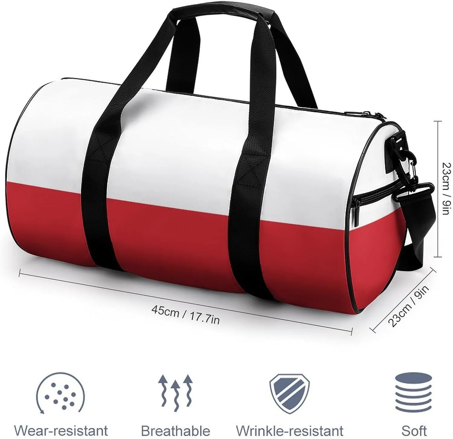Poland Flag Sports Duffel Bag for Men Women with Shoe Compartment Gym Weekender Tote
