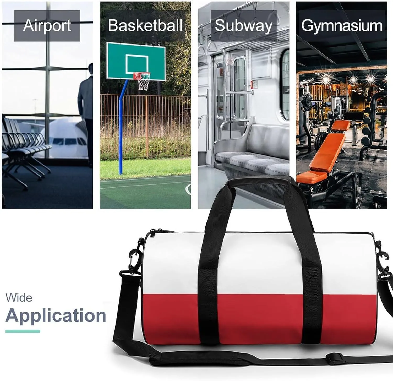 Poland Flag Sports Duffel Bag for Men Women with Shoe Compartment Gym Weekender Tote