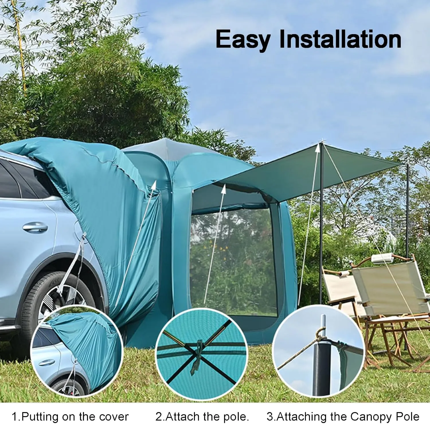 Pop Up Car Rear Tent SUV Car Tailgate Awning Tents for Camping,Portable Big Space Van Trunk Tent Cover,Multipurpose Rear Hatch Tent UV Protection Coating Water Proof