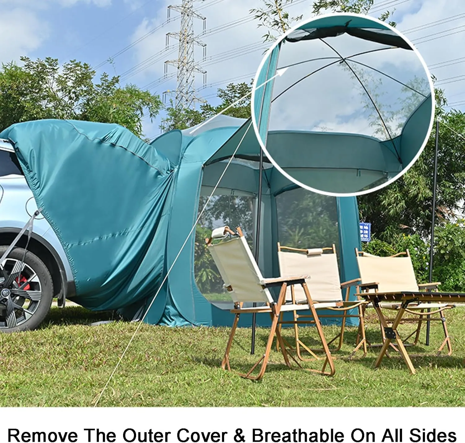 Pop Up Car Rear Tent SUV Car Tailgate Awning Tents for Camping,Portable Big Space Van Trunk Tent Cover,Multipurpose Rear Hatch Tent UV Protection Coating Water Proof