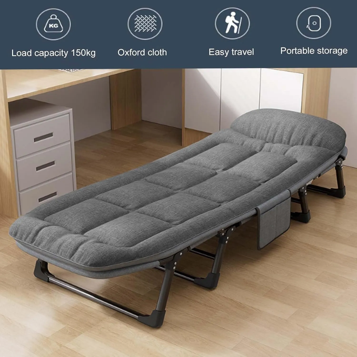 Portable Folding Adult Bed,Camping Cot Folding Camp Beds, Heavy Duty Camping Bed with Mattress, Height Adjustable Sleeping Cot Outdoor Travel Office, Portable Camping Cot for Sleeping, F