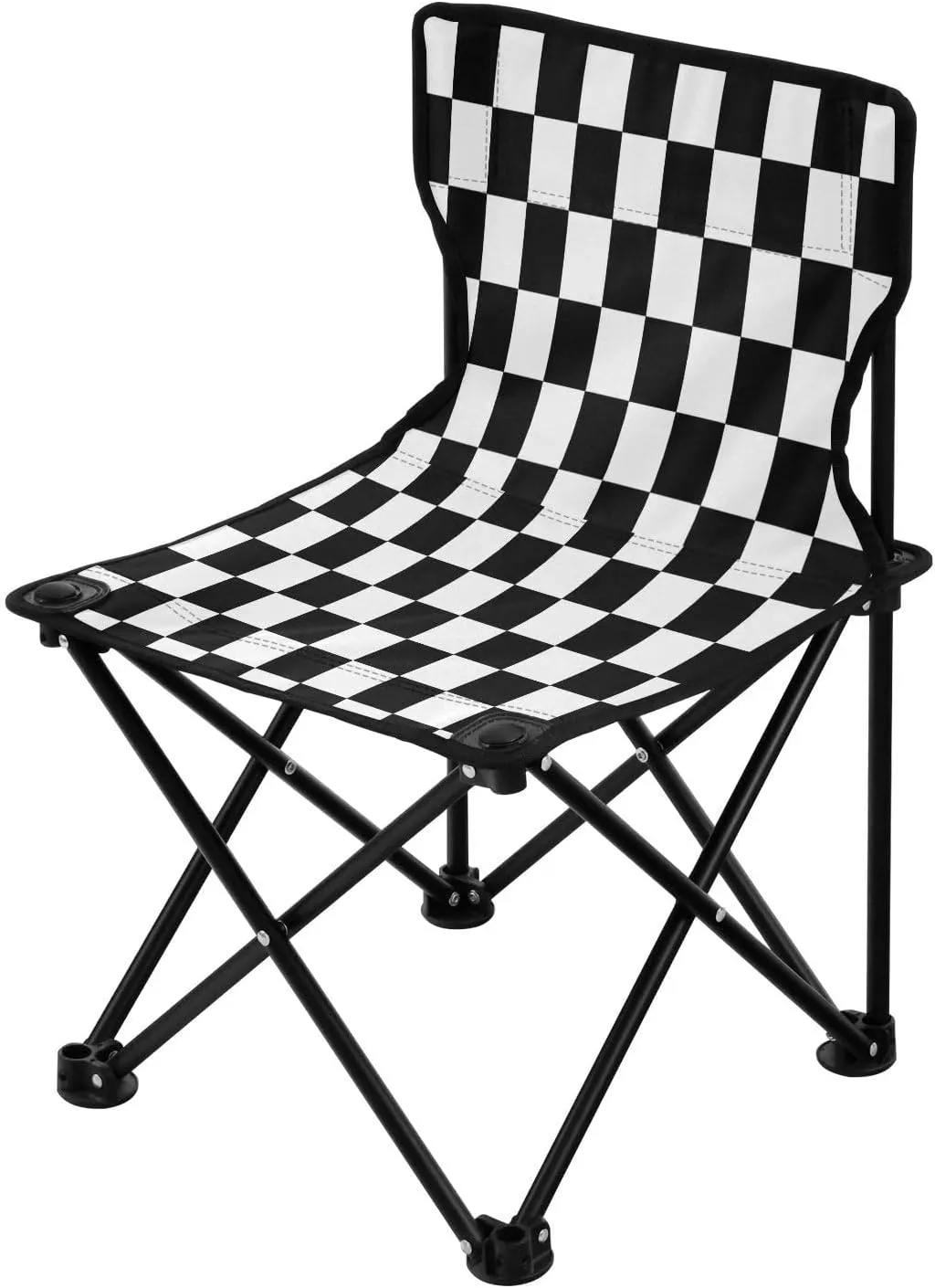 Portable Folding Camping Chair with Carrying Bag Black and White Checkered Background Lightweight Folding Chair Perfect for Camping, Tailgates, Beach, and Sports