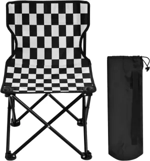 Portable Folding Camping Chair with Carrying Bag Black and White Checkered Background Lightweight Folding Chair Perfect for Camping, Tailgates, Beach, and Sports
