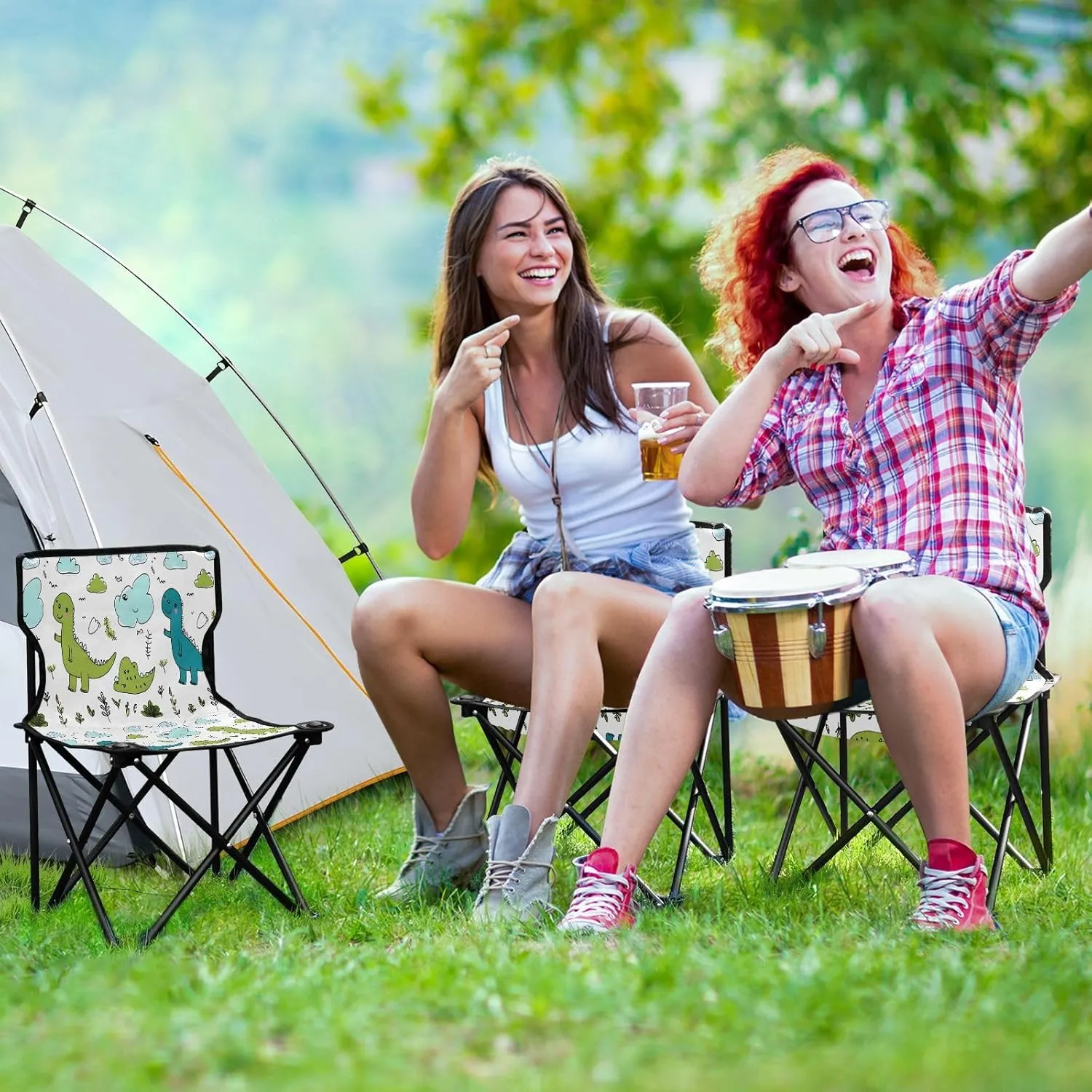 Portable Folding Camping Chair with Carrying Bag Cartoon Dinosaur Lightweight Folding Chair Perfect for Camping, Tailgates, Beach, and Sports