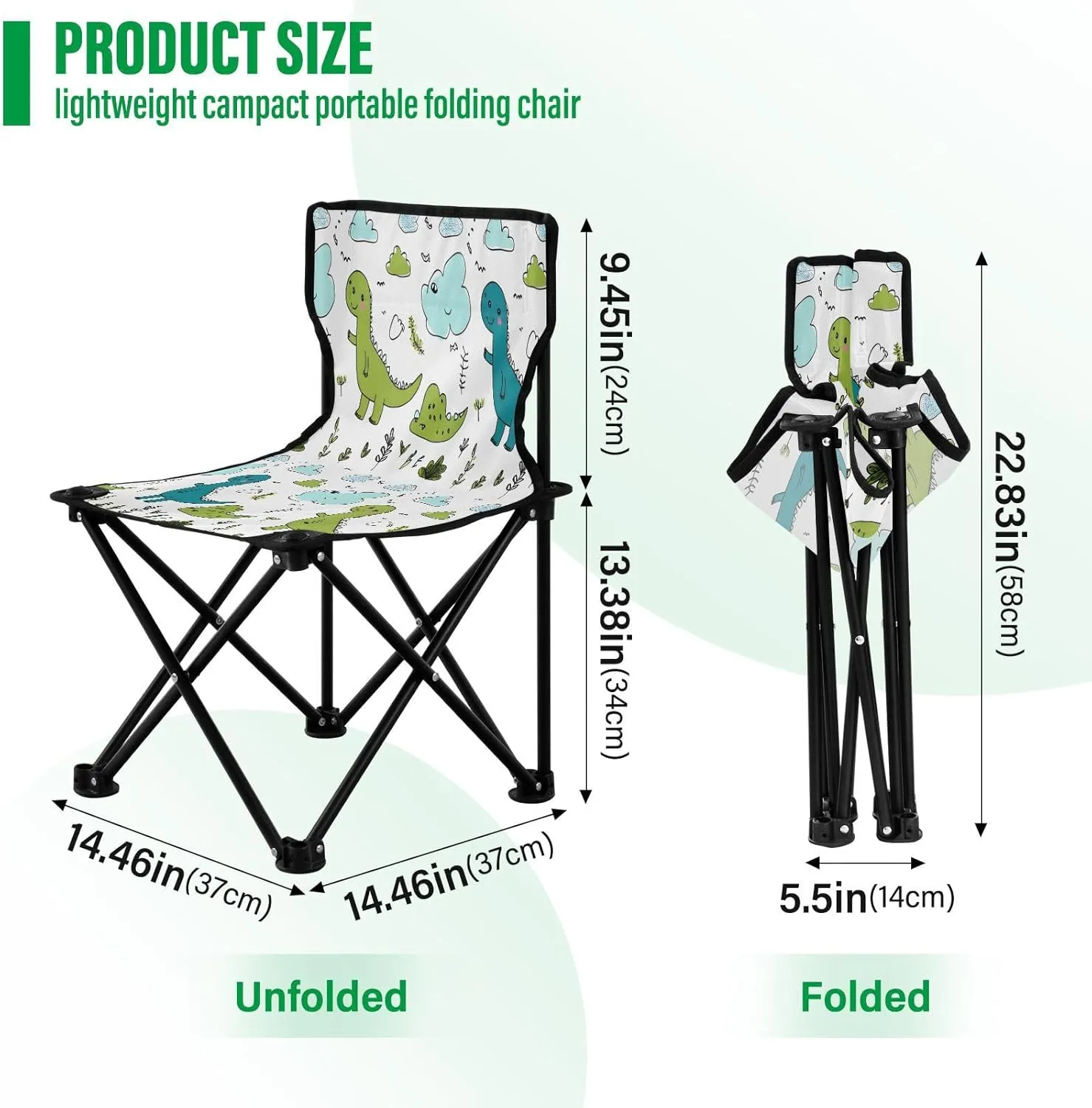 Portable Folding Camping Chair with Carrying Bag Cartoon Dinosaur Lightweight Folding Chair Perfect for Camping, Tailgates, Beach, and Sports
