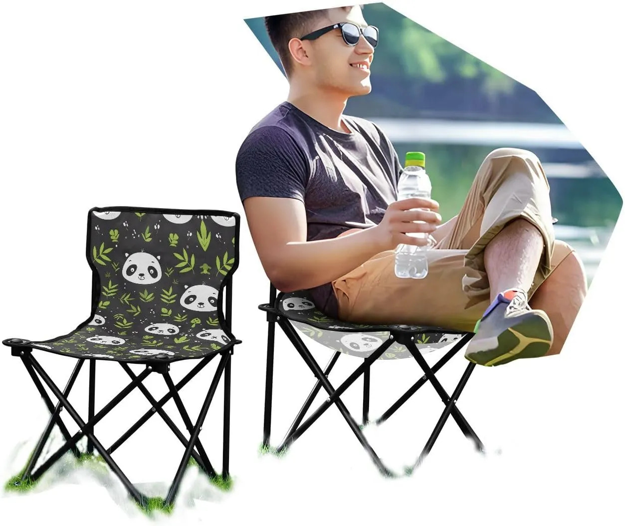 Portable Folding Camping Chair with Carrying Bag Cute Cartoon Panda Pattern Lightweight Folding Chair Perfect for Camping, Tailgates, Beach, and Sports