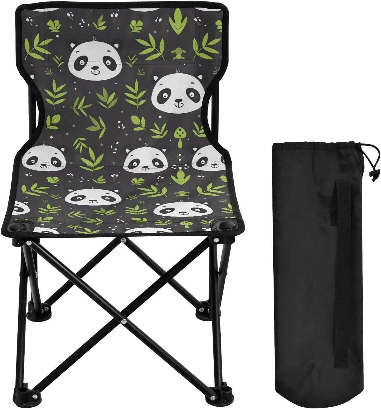 Portable Folding Camping Chair with Carrying Bag Cute Cartoon Panda Pattern Lightweight Folding Chair Perfect for Camping, Tailgates, Beach, and Sports