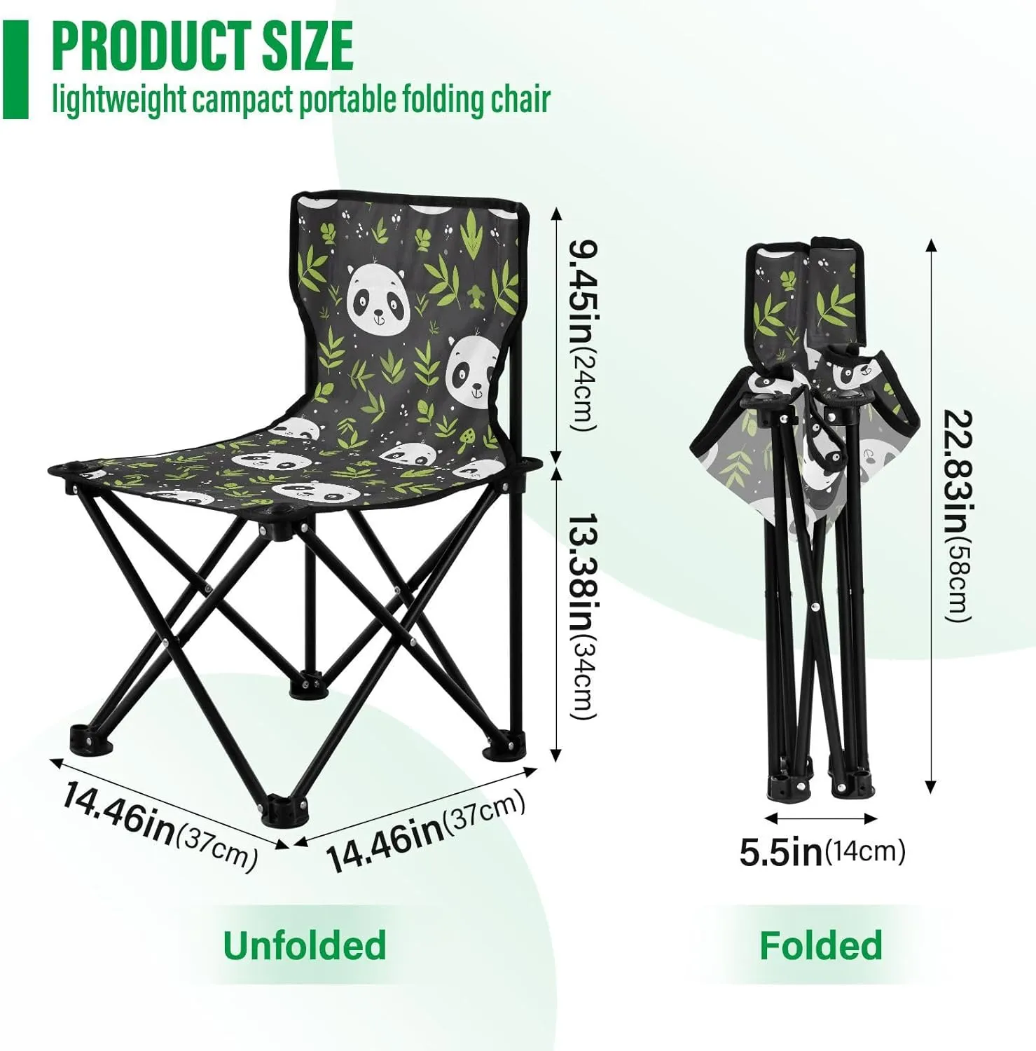 Portable Folding Camping Chair with Carrying Bag Cute Cartoon Panda Pattern Lightweight Folding Chair Perfect for Camping, Tailgates, Beach, and Sports
