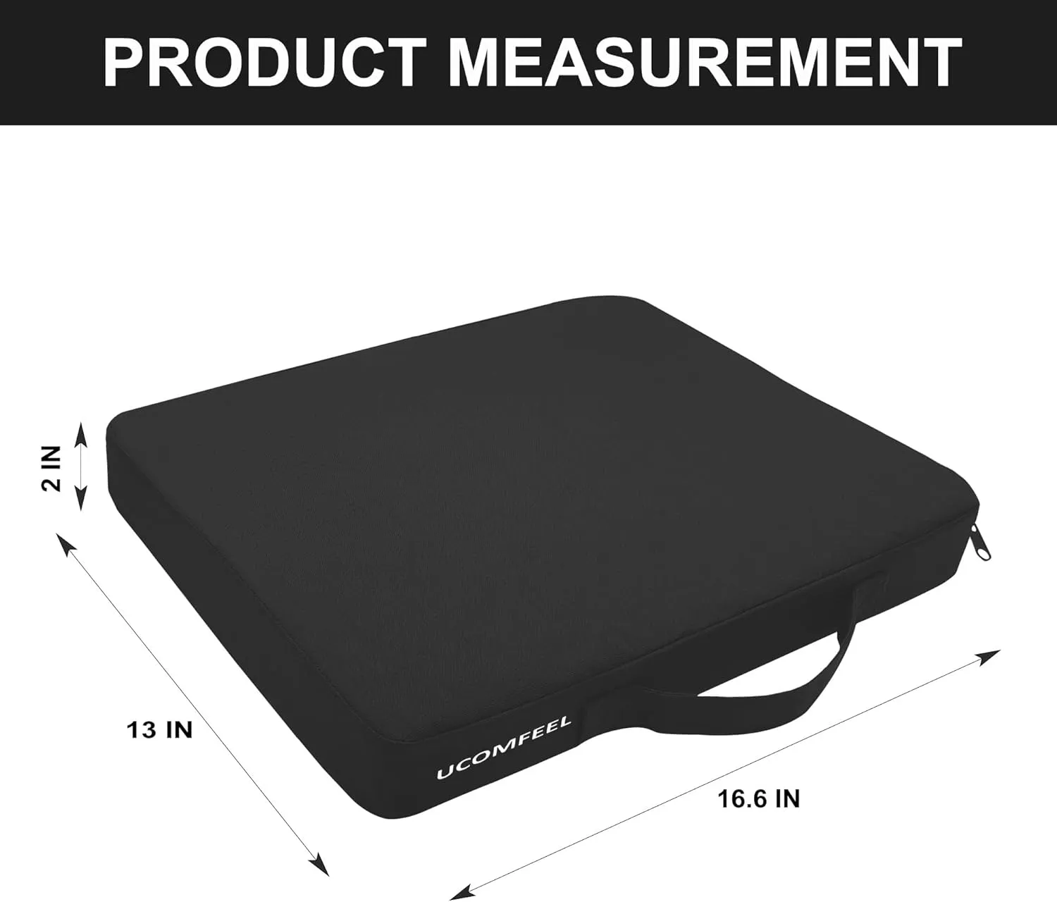 Portable Stadium Seat Cushions with Handle, 2 Inches Thick, Waterproof Oxford Fabric, Zipper Design, Set of 2 (Black)