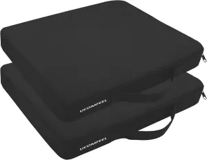 Portable Stadium Seat Cushions with Handle, 2 Inches Thick, Waterproof Oxford Fabric, Zipper Design, Set of 2 (Black)