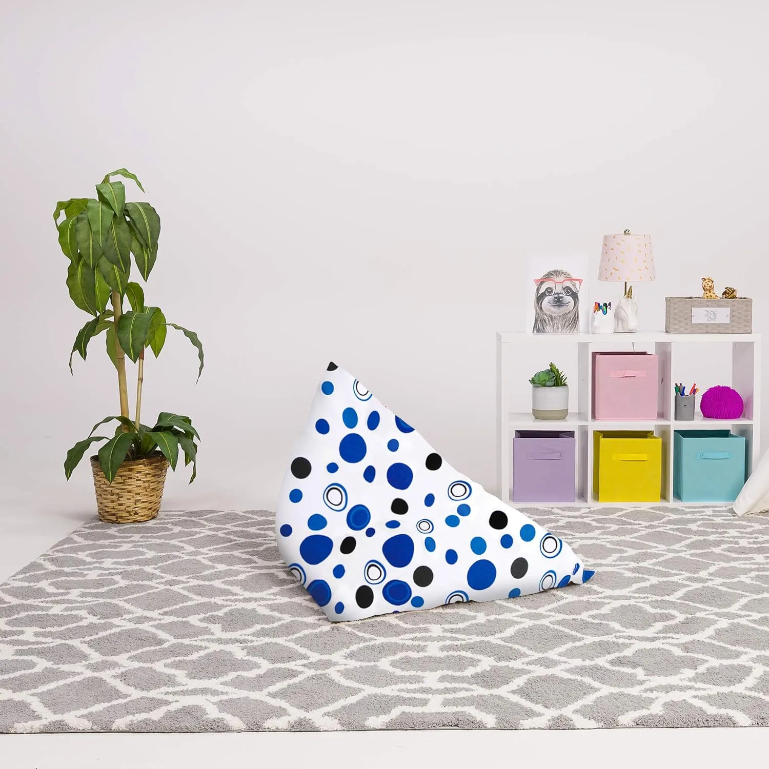 Posh Creations Stuffed Animal Storage Bean Bag Chair Kids, Teens and Adults-Stuffie Seat Cover ONLY, 200L-Large, Canvas Bubbles Blue and White