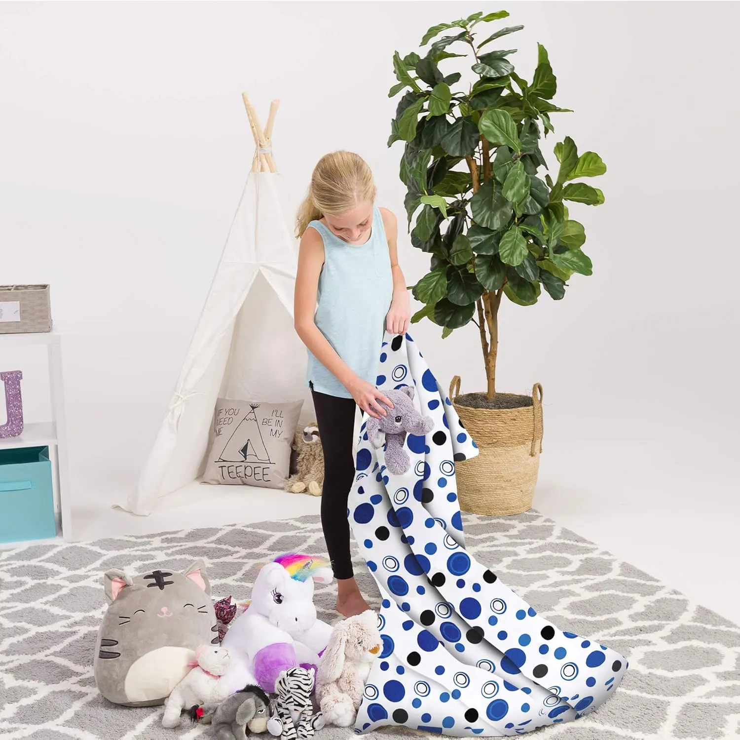 Posh Creations Stuffed Animal Storage Bean Bag Chair Kids, Teens and Adults-Stuffie Seat Cover ONLY, 200L-Large, Canvas Bubbles Blue and White