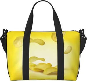 Potato Chips Print Tote Crossbody Travel Bag with Zip Casual Handbag for Weekend Trips and Gym Shopping, Black, One Size, Travel Tote