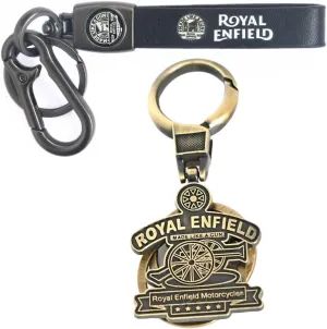 Premium Leather & Made Like Gun Antique Keychain Compatible with Royal Enfield Unique Stylish for Men Car Bike Key Ring Key Chain Antique Golden Combo Pack