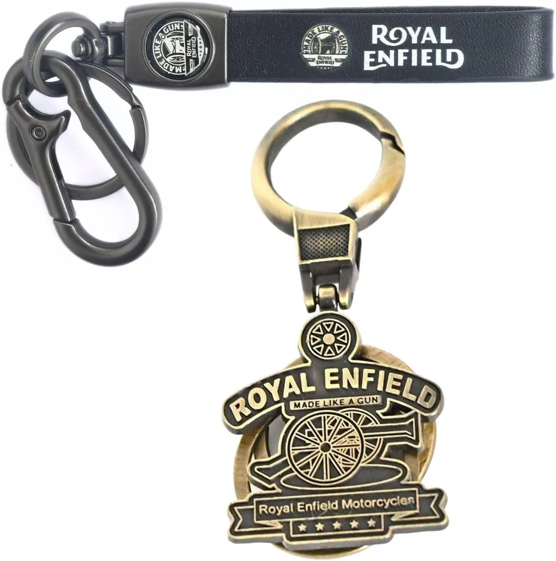 Premium Leather & Made Like Gun Antique Keychain Compatible with Royal Enfield Unique Stylish for Men Car Bike Key Ring Key Chain Antique Golden Combo Pack