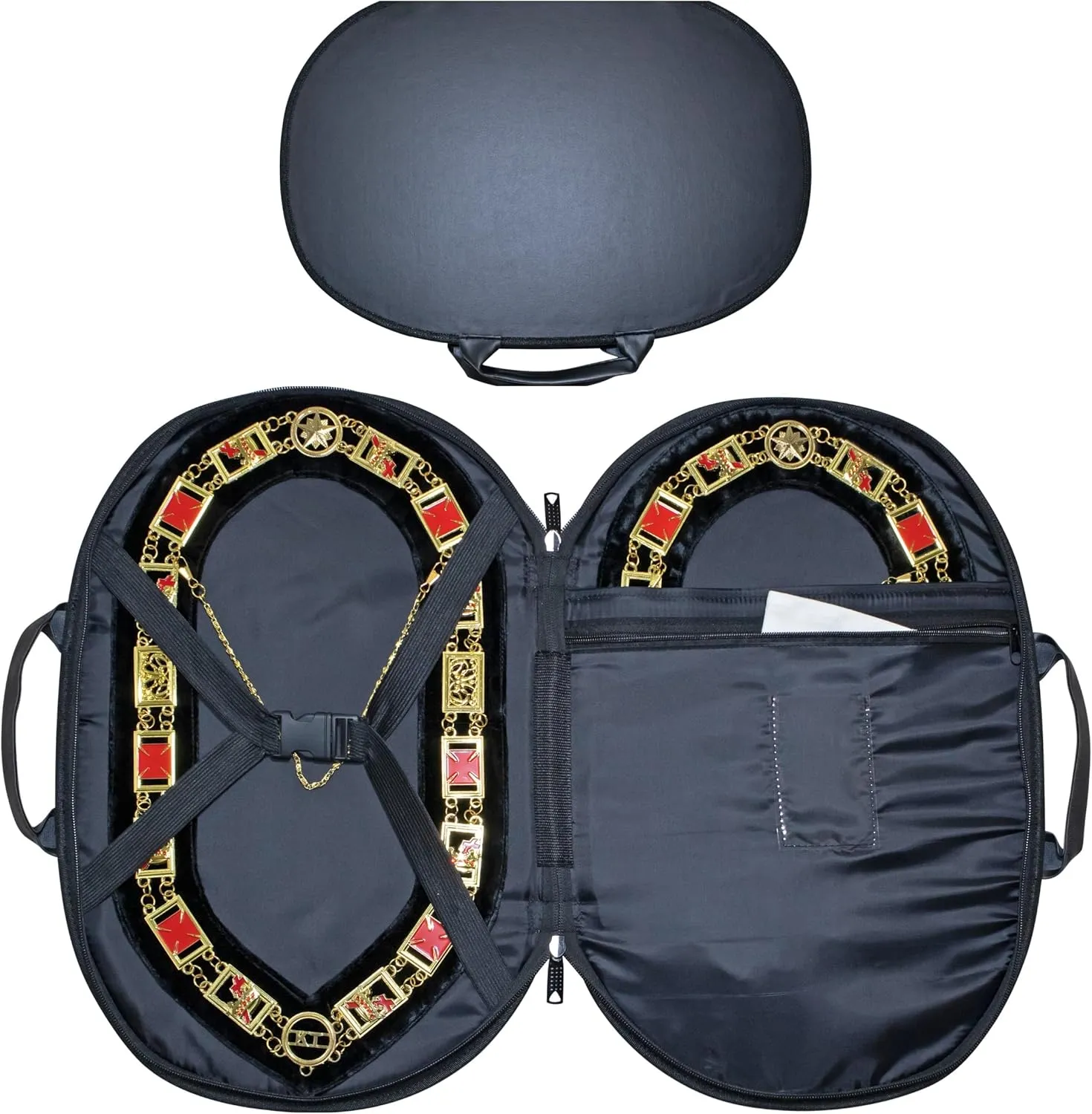 Premium Masonic Chain Collar Case Black Leather (Improved Design), Freemason Carrying Bag