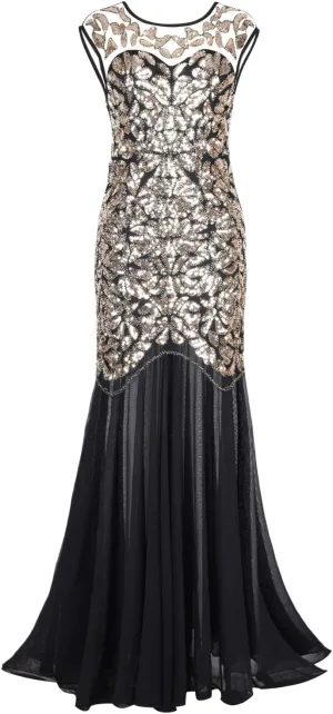 PrettyGuide Women 's 1920s Black Sequin Gatsby Maxi Long Evening Prom Dress