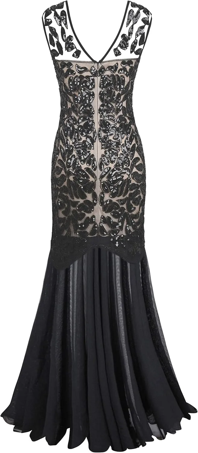 PrettyGuide Women 's 1920s Black Sequin Gatsby Maxi Long Evening Prom Dress