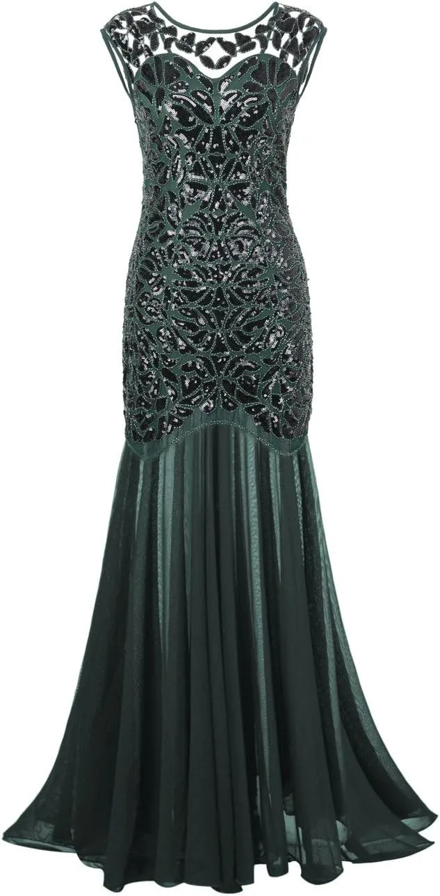 PrettyGuide Women 's 1920s Black Sequin Gatsby Maxi Long Evening Prom Dress