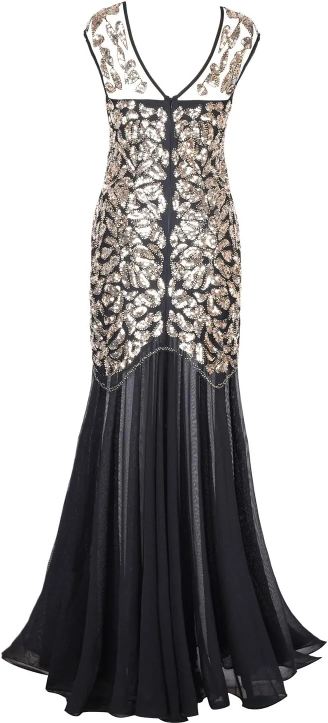 PrettyGuide Women 's 1920s Black Sequin Gatsby Maxi Long Evening Prom Dress