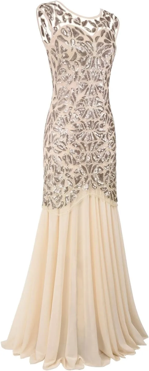 PrettyGuide Women 's 1920s Black Sequin Gatsby Maxi Long Evening Prom Dress