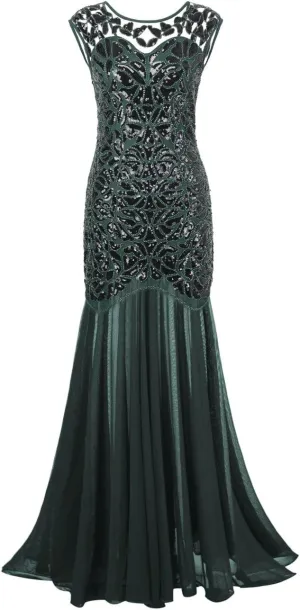 PrettyGuide Women 's 1920s Black Sequin Gatsby Maxi Long Evening Prom Dress