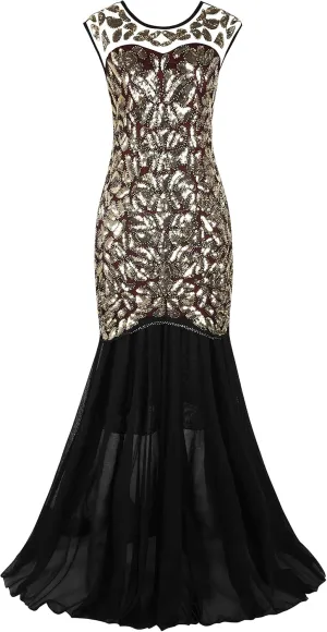 PrettyGuide Women 's 1920s Black Sequin Gatsby Maxi Long Evening Prom Dress