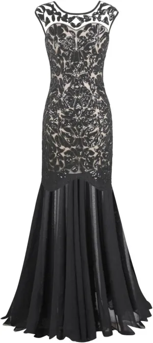 PrettyGuide Women 's 1920s Black Sequin Gatsby Maxi Long Evening Prom Dress