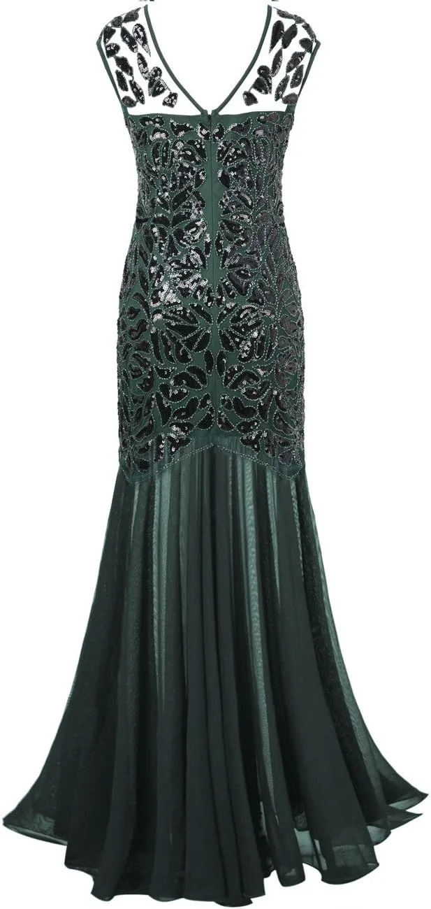 PrettyGuide Women 's 1920s Black Sequin Gatsby Maxi Long Evening Prom Dress