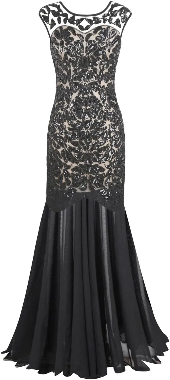 PrettyGuide Women 's 1920s Black Sequin Gatsby Maxi Long Evening Prom Dress