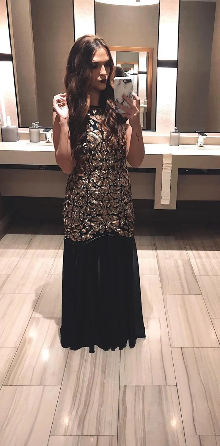 PrettyGuide Women 's 1920s Black Sequin Gatsby Maxi Long Evening Prom Dress