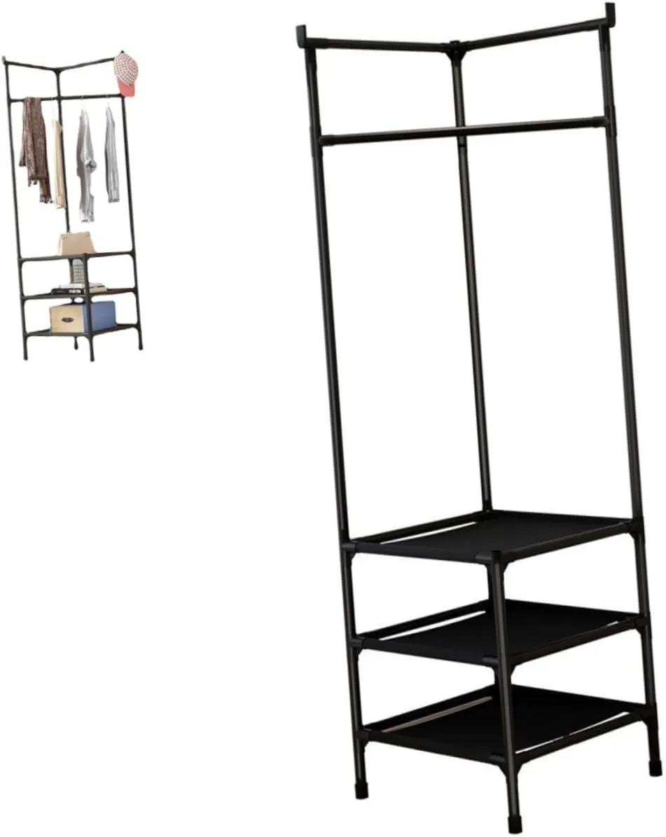 PRETYZOOM Corner Garment Rack Clothes Stand for Bedroom Entryway Modern Storage Shelf for Scarves Handbags Easy Assembly Stable Design