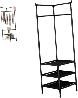PRETYZOOM Corner Garment Rack Clothes Stand for Bedroom Entryway Modern Storage Shelf for Scarves Handbags Easy Assembly Stable Design