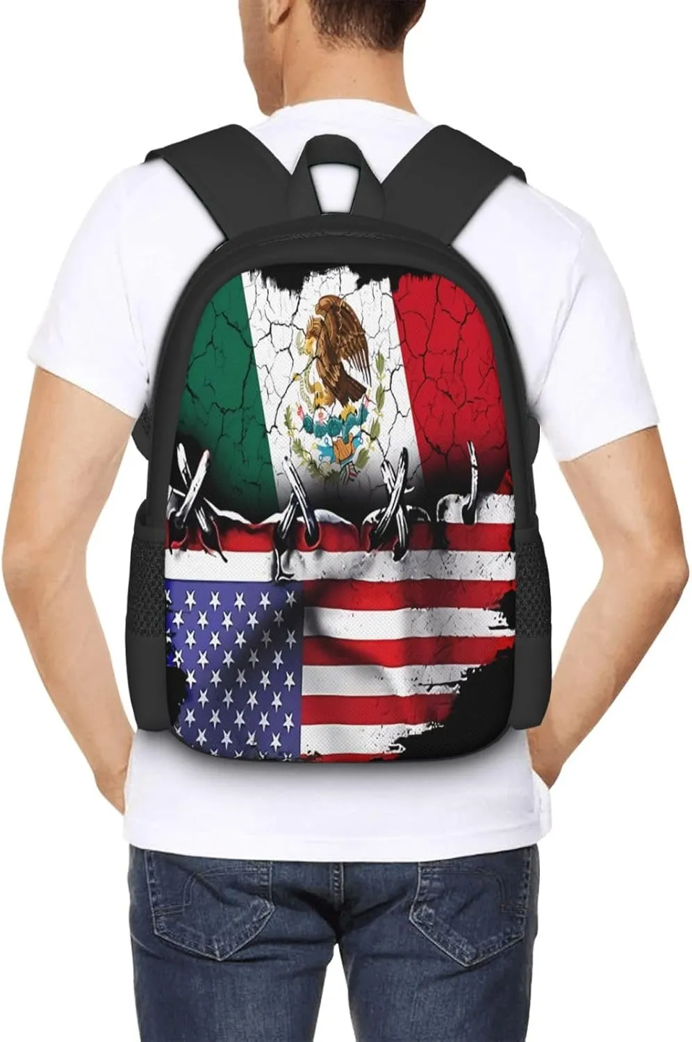 Pride Mexican American Flag Casual Backpacks Large Capacity Backpack Laptop Rucksack Sport Daypack Commuter Bags with Adjustable Strap for Traveling Camping