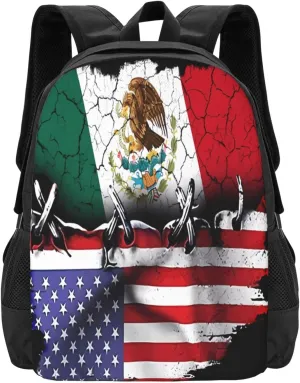 Pride Mexican American Flag Casual Backpacks Large Capacity Backpack Laptop Rucksack Sport Daypack Commuter Bags with Adjustable Strap for Traveling Camping