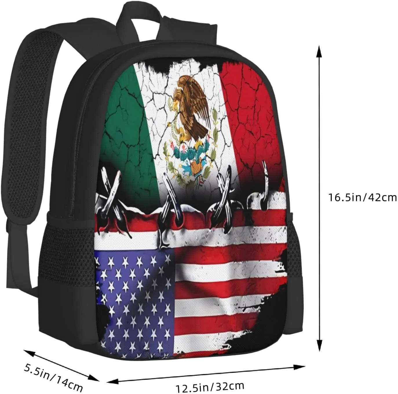 Pride Mexican American Flag Casual Backpacks Large Capacity Backpack Laptop Rucksack Sport Daypack Commuter Bags with Adjustable Strap for Traveling Camping
