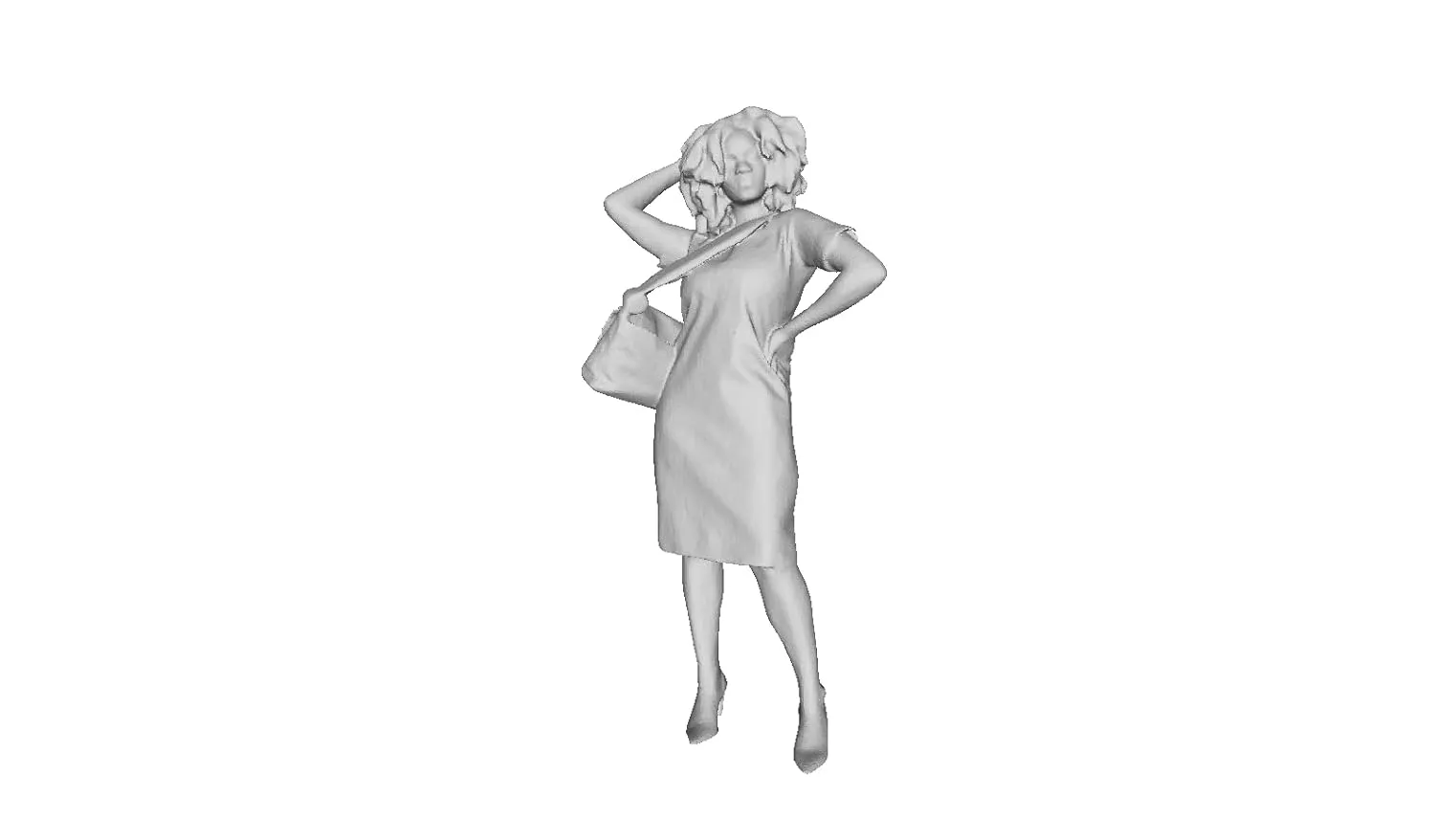 Printle J Femme 164-Curly Hair Young Middle-aged Afro-American Woman Standing Carrying a Crossbody Bag Touching her Head with Right Hand Figure for Dioramas and Model Train Sets CHOOSE YOUR SCALE