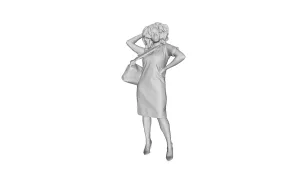 Printle J Femme 164-Curly Hair Young Middle-aged Afro-American Woman Standing Carrying a Crossbody Bag Touching her Head with Right Hand Figure for Dioramas and Model Train Sets CHOOSE YOUR SCALE
