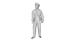 Printle W Homme 1924-Uniformed Male Postman Standing Holding a Cigarette in his right hand Carrying a Crossbody Bag Containing Correspondence Figure for Dioramas and Model Train Sets