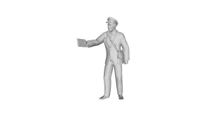 Printle W Homme 1927-Uniformed Male Postman Carrying a Crossbody Bag Containing Correspondence Delivering a Package with his Right Hand Figure for Dioramas and Model Train Sets