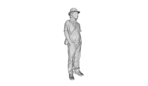 Printle XC Homme 132-Male Tourist Bearded Man Standing with Hands in Pockets Carrying a Crossbody Bag Wearing a Hat, Polo T-Shirt, Pants Figure for Dioramas and Model Train Sets CHOOSE YOUR SCALE