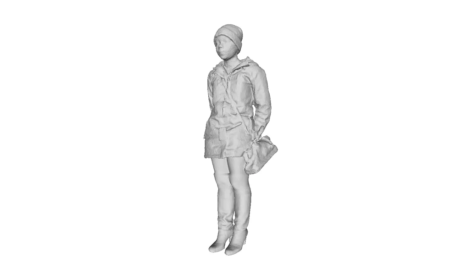 Printle Y Femme 179-Female Teen Girl Standing Carrying a Crossbody Bag Wearing Hooded Jacket, Wool Cap, Slim Fit Pants, and Boots Figure for Dioramas and Model Train Sets CHOOSE YOUR SCALE