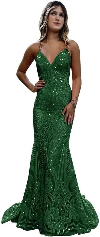 Prom Dresses 2024 Mermaid Sequin Long Evening Dresses for Women