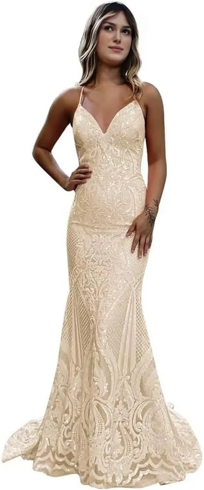 Prom Dresses 2024 Mermaid Sequin Long Evening Dresses for Women
