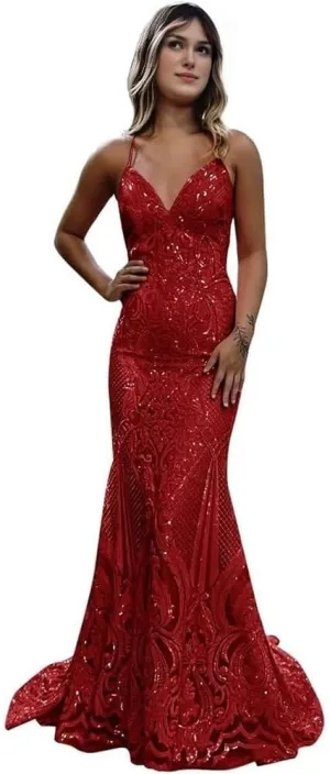 Prom Dresses 2024 Mermaid Sequin Long Evening Dresses for Women