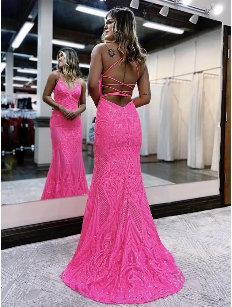 Prom Dresses 2024 Mermaid Sequin Long Evening Dresses for Women