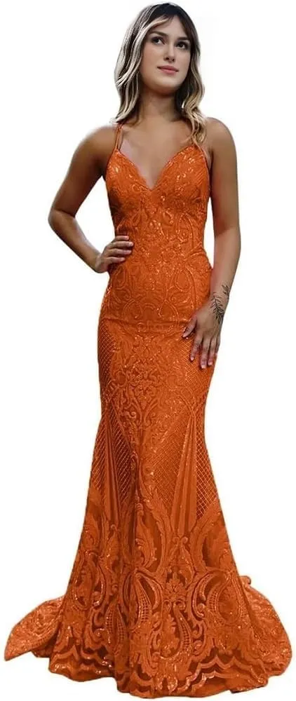 Prom Dresses 2024 Mermaid Sequin Long Evening Dresses for Women