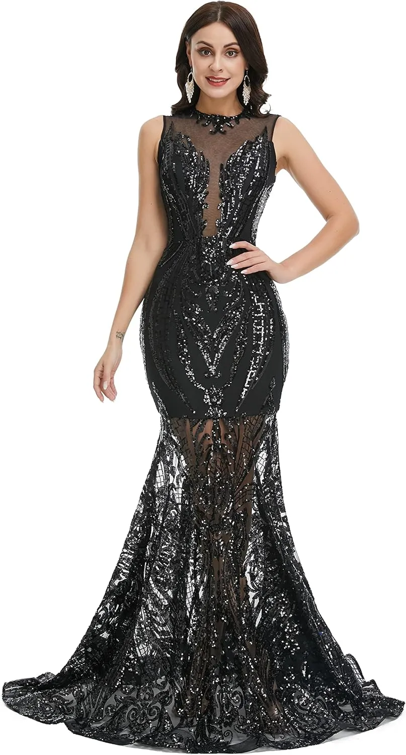 Prom Dresses Sequin Sleeveless Celebrity Gala Mermaid Formal Evening Dress
